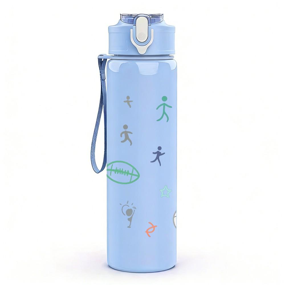 1PC Doodle Figure Sport Human Pattern 750ml Color Plastic Sports Water Bottle Leakproof Flip Straw Lid Suitable for Sports Office Home Use