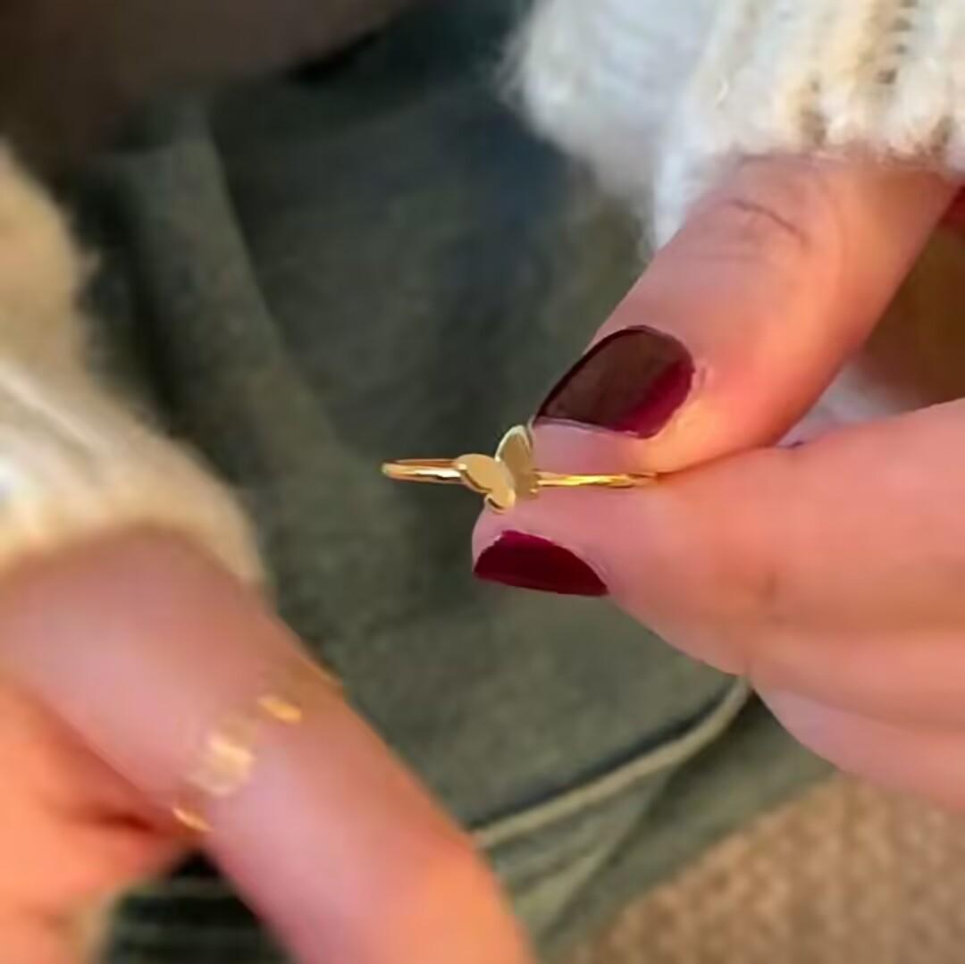 Французское двухслойное кольцо-бабочка из 18-каратного золота для женщин - Ретро модные украшения Size 7 золотой