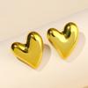 Women Polished Gold Solid 3D Heart Stud Earrings