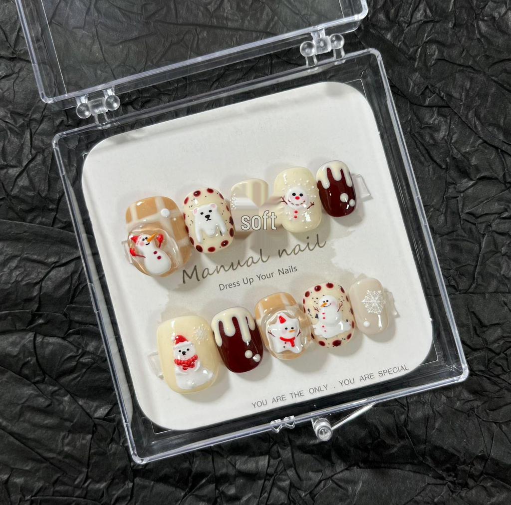 Christmas Collection: Cute Cartoon Girl Wearable Nail Stickers, Handmade & Removable