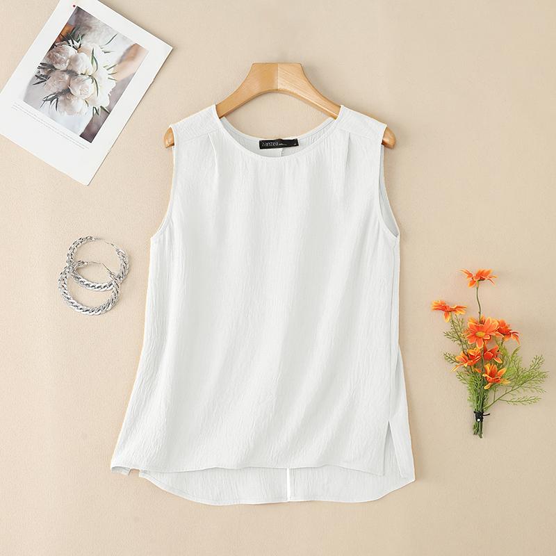 ZANZEA Kvinner Uformell rundhals Løs Ermeløse Tank Tops