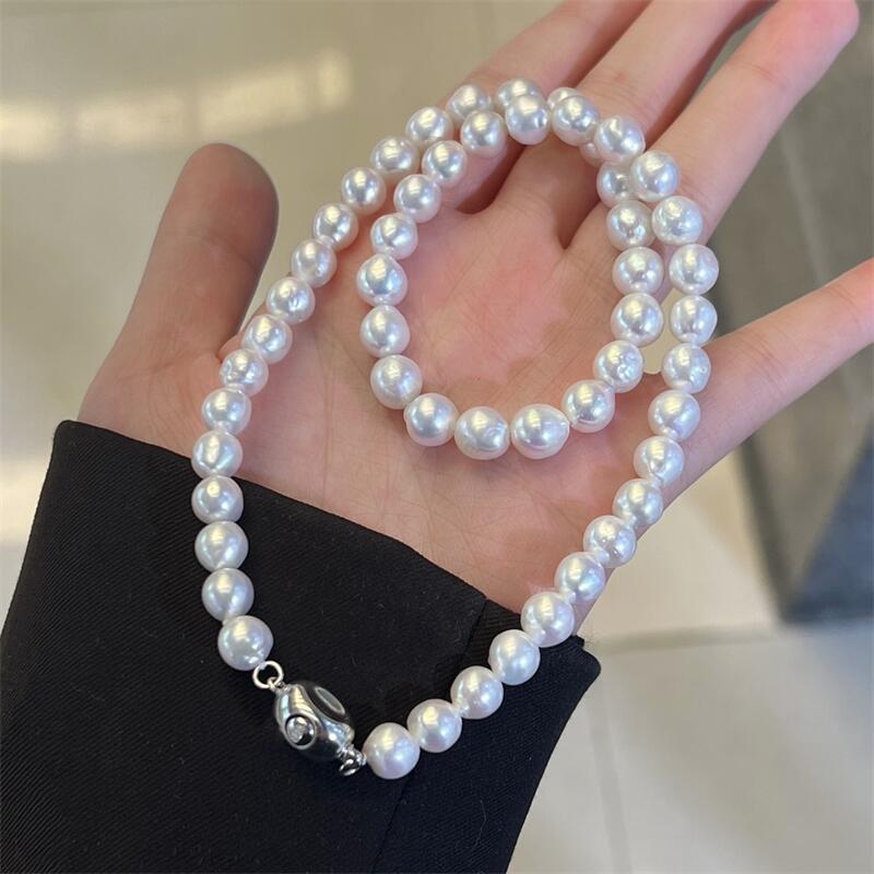 Pearl Supplier White Freshwater Pearl Chokers Necklace Slight S925 Buckle Party High Sense