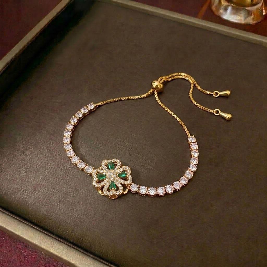 European & American Women's Zircon Flower Necklace & Rotatable Pendant Earrings Set