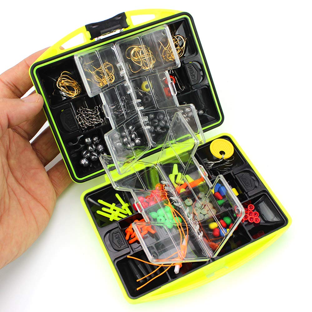 Yueou Rock Fishing Fishing Accessories Kit with Fishing Fishing Line Fishing Tackle Box Box, Hooks, Sinkers, Weights, Swivels, Snaps, Beads, Set,