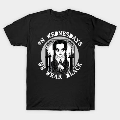 Asian Size Men Black Print T-shirt Wednesdays We Wear Black No-Cut Heat Transfer Print Cotton Tshirt