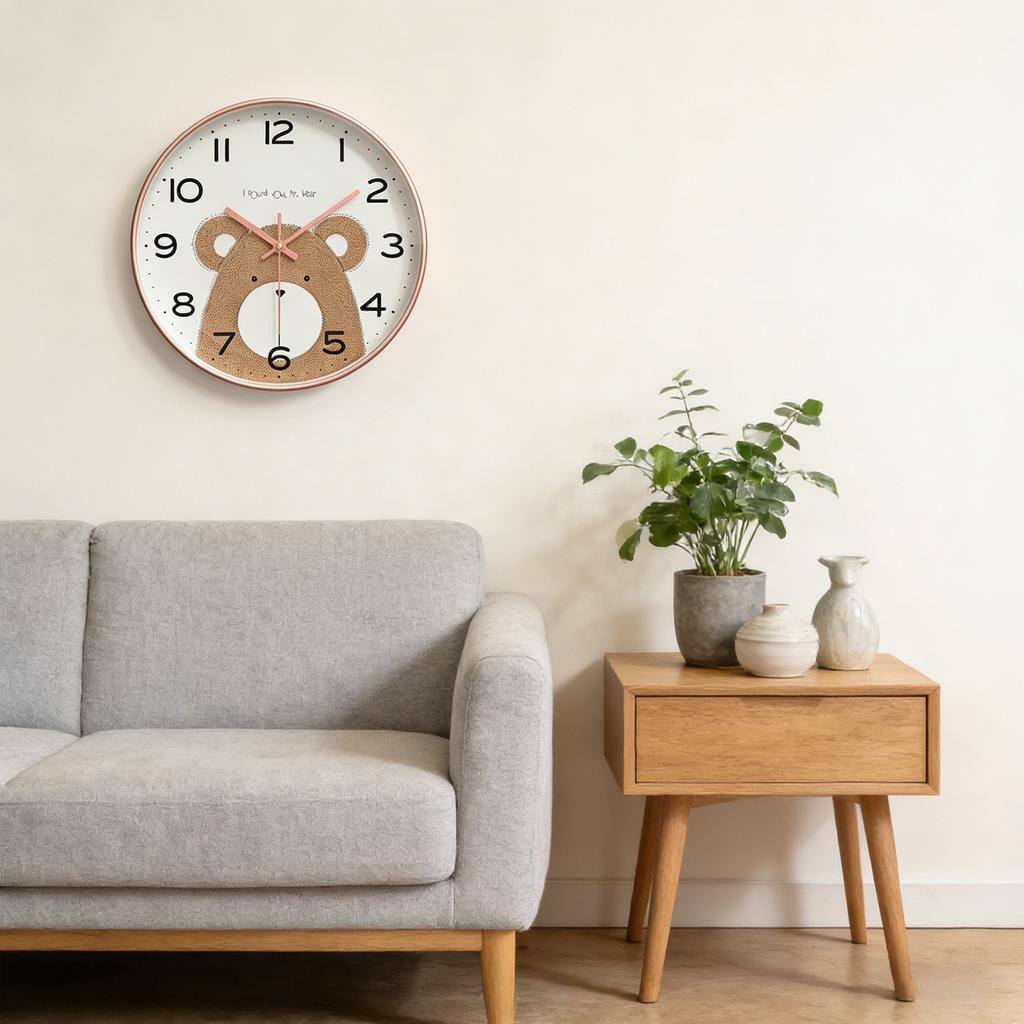 Jolie Horloge Murale Ours de Dessin Animé Silencieuse Art "Je T'ai Trouvé" Décoration de Maison Cadeau Créatif Pour Enfants
