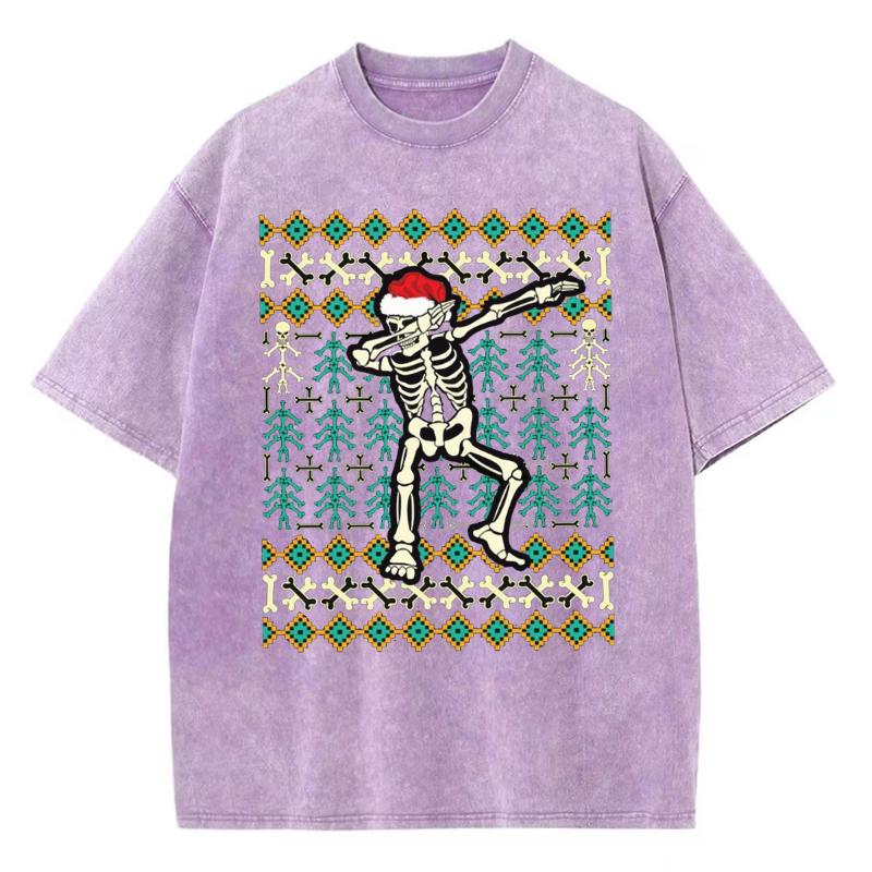 Skull Print Women's T-Shirt Y2K Unisex Style Oversized Washed Denim Short Sleeve Retro Trend Harajuku Top Men