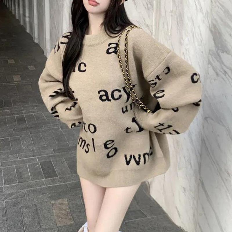 Women's Autumn and Winter Sweater, Thickened , Warm Knitted Stretchy Long-Sleeve Oversized Top