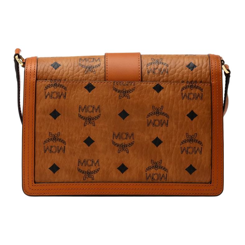 Neue MCM Tracy Visetos beschichtete Canvas mit Lederbesatz Umhängetasche Klein Damen Cognac MWSCAXT01CO001