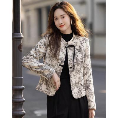 De Mana New Chinese Style Floral Print Fleece-Lined Jacket