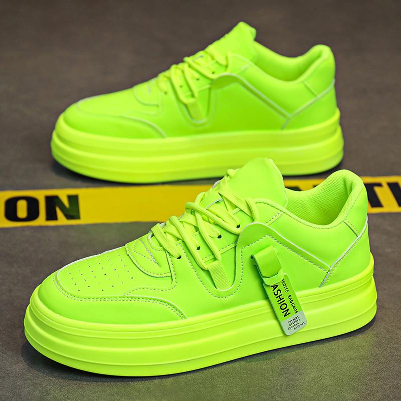 Fashion Trend New Men's Fluorescent Green Patent Leather Platform Shoes Male Sports Walking Sneakers Tenis Masculino Zapatos Hombre