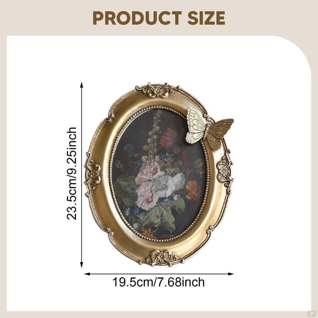 Oval Vintage Photo Frame Card Holder Desktop Resin Picture Hanging or Tabletop Display for Living