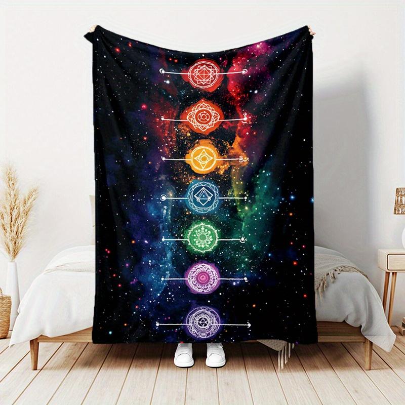 Chakra Multicolor Spiritual Pattern Print Art Blanket - Soft All-Season Multi-Purpose Throw for Sofa, Bed, Travel, Decor & Gift