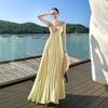 Super fairy pendulum atmosphere floral temperament waist thin pleated neck tube top suspender long skirt seaside vacation skirt