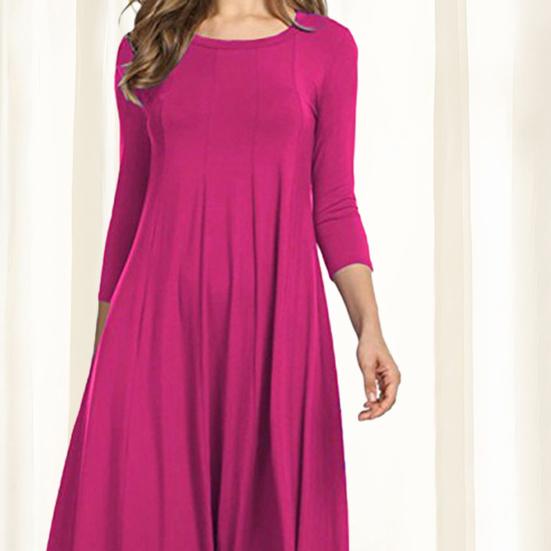 Women's Cotton Swing Dress Casual 45720 Sleeve Crew Neck Midi