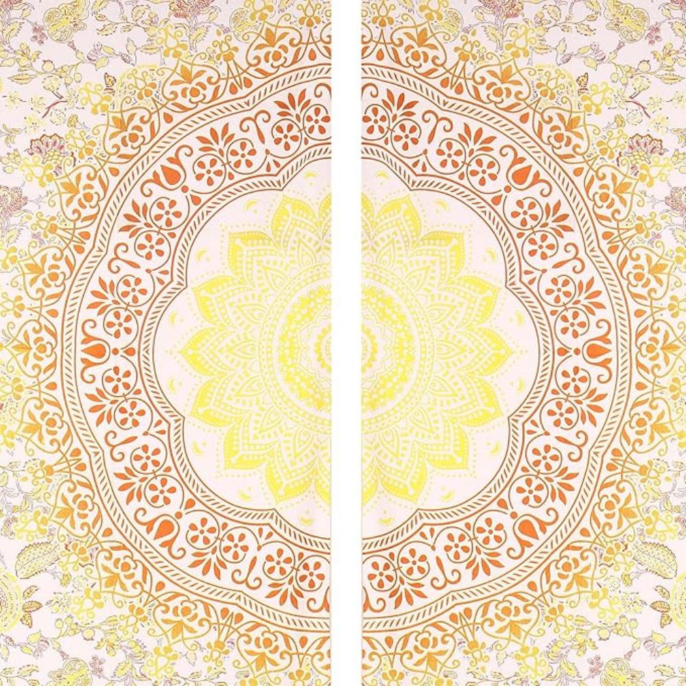 Bless International Beautiful Indian Bohemian Psychedelic Hippie Ombre Window Curtain Panels for Bedroom, Living, Balcony (Red Yellow Passion Ombre)