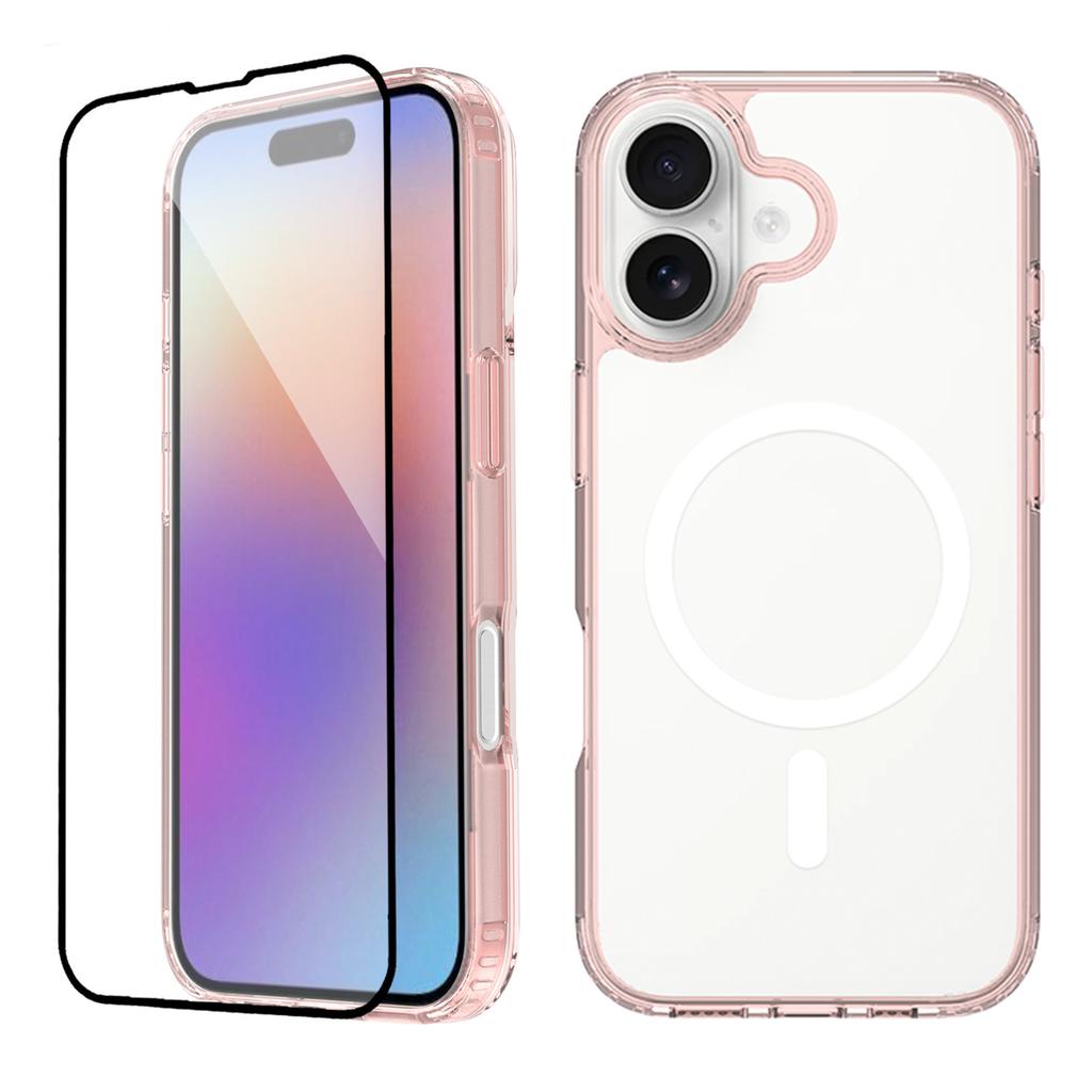 For iPhone 17 Case Compati with MagSafe PC+TPU Clear Phone Cover with Tempered Glass Screen Protector