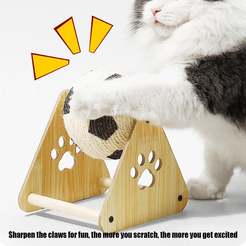 Cat Scratching Ball Interactive Cat Ball Toy With Wooden Base Spherical Nail File Scratcher Enrichment Exercise Soccer Pet