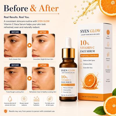 Syenglow Sérum Visage Vitamine C 10% avec Niacinamide 3%, Acide Kojique 1%, pour Hommes et Femmes, Sérum Visage Boost Éclat Formule Légère Non Collante pour