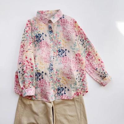 Spring Women Vintage Shirts  Floral Printed Long Sleeve Casual Shirts Loose Female Tops Shirt