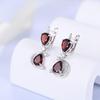 Klassisches romantisches S925 Silber Ring-Ohrringe-Set für Frauen und Ehefrau, natürlicher Granat, edler Schmuck, Verlobung, Jahrestag, romantisches Geschenk