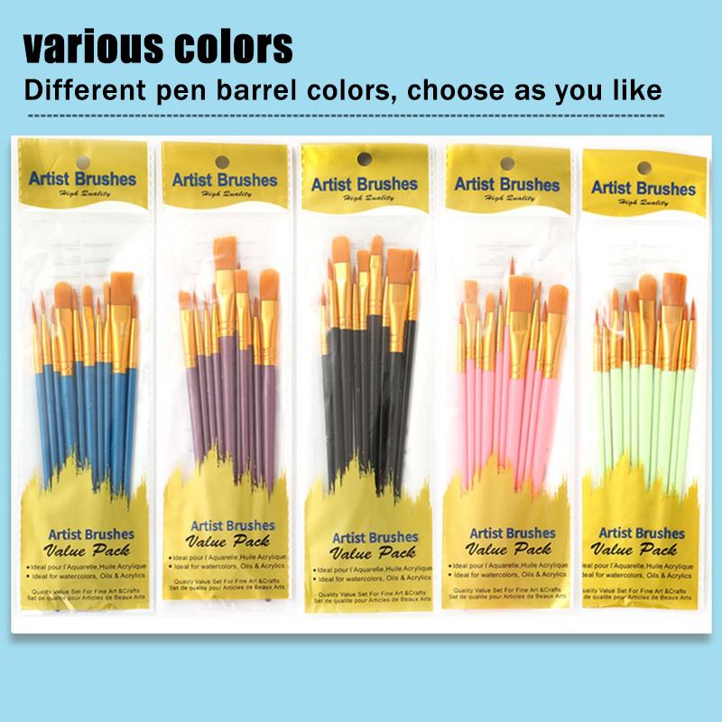 Zestaw 10 sztuk Wielofunkcyjny Pędzel do Akwareli Plastikowy Trzonek Artystyczne Malowanie Akwarela Gwasz Pędzel Olejny Włosie Nylonowe Haczyk Linia Pędzel Olejny
