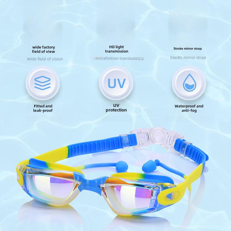 2025 Silicone Children's Waterproof Anti-Fog Swimming Goggles with Electroplating High-Definition Lenses