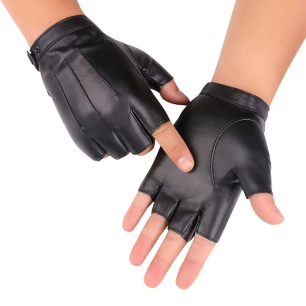 Cool PU Driving Gloves Button Design Performance Gloves Fashion Fingerless Mittens  Party