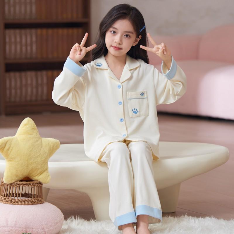 Girls Cotton Long Sleeve Pajama Set Cartoon Print Hooded Sleepwear Home Outfit Fall
