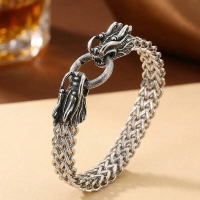 Mesh Chain Dragon Bracelet for Men Stainless Steel 316L Punk Jewelry