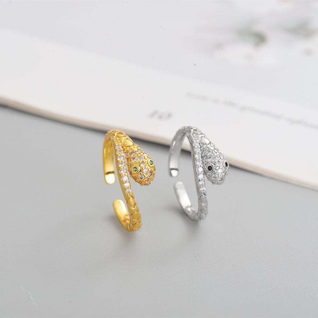Women's Luxury Snake Bracelet: Fully Diamond-Encrusted, Adjustable Open Design, Niche Style, Copper with Real Gold Plating.