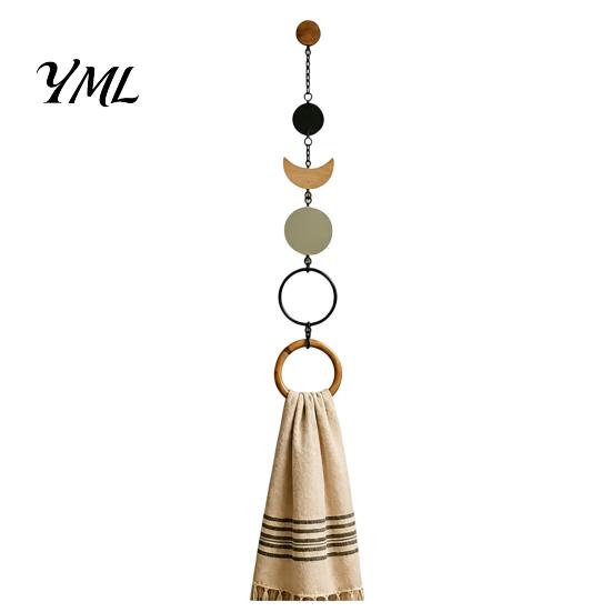 Decorative Wood Bead Towel Hanger Beaded Hanger, Bohemian Wall Mounted Ring Hand Pastoral Style Organizer Holder, Hemp Rope Storage Rack for Bathroom