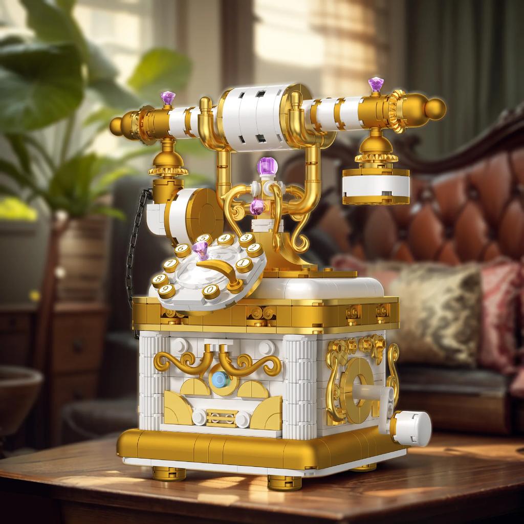 Retro Telephone Projector Coffee Machine Building Block Model Puzzle Assembled Toy Gifts For Boys And Girls