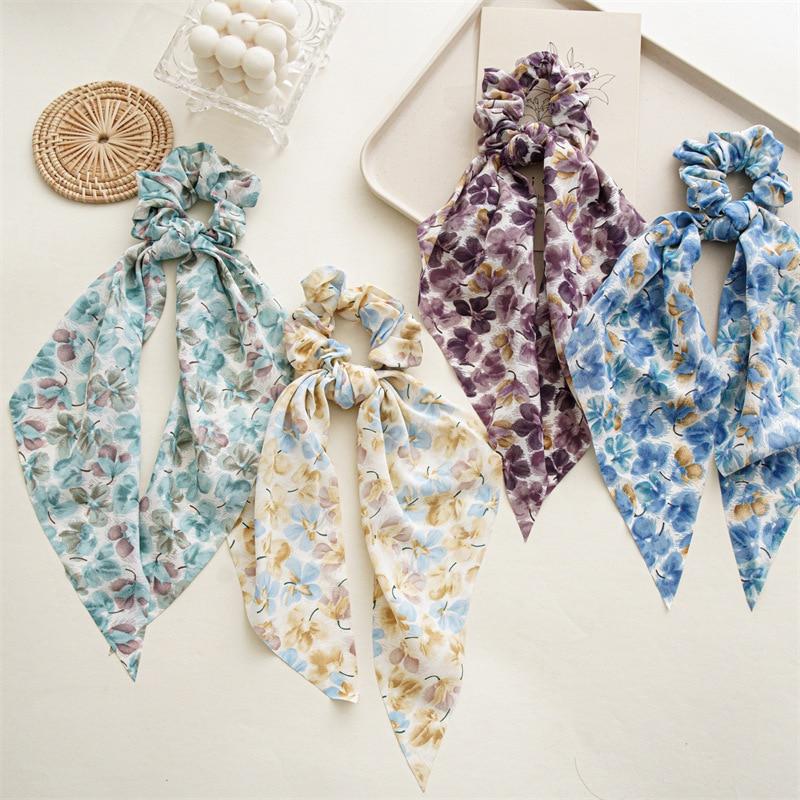 

Шелковый шарф с цветком в богемном стиле, резинки для волос, модные женские туфли с длинной лентой, эластичные ленты с кисточками для волос, повязка на голову, резинки для волос, аксессуары для волос