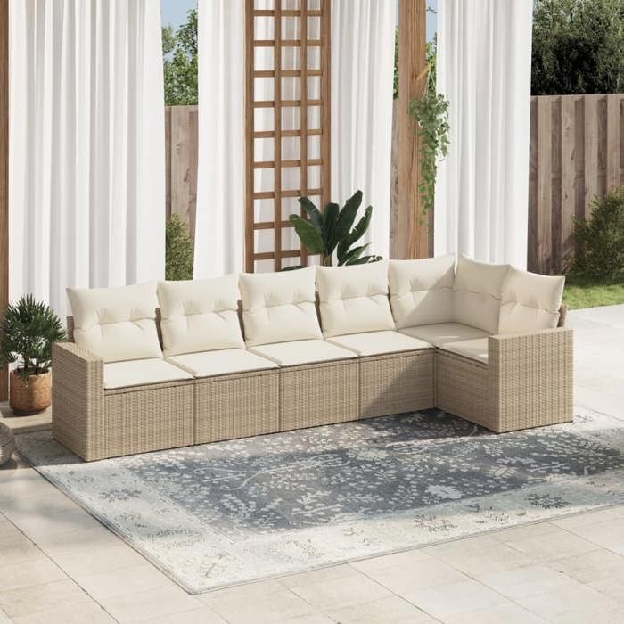 VidaXL Salon de jardin avec coussins 6 pcs beige résine tressée 3251325