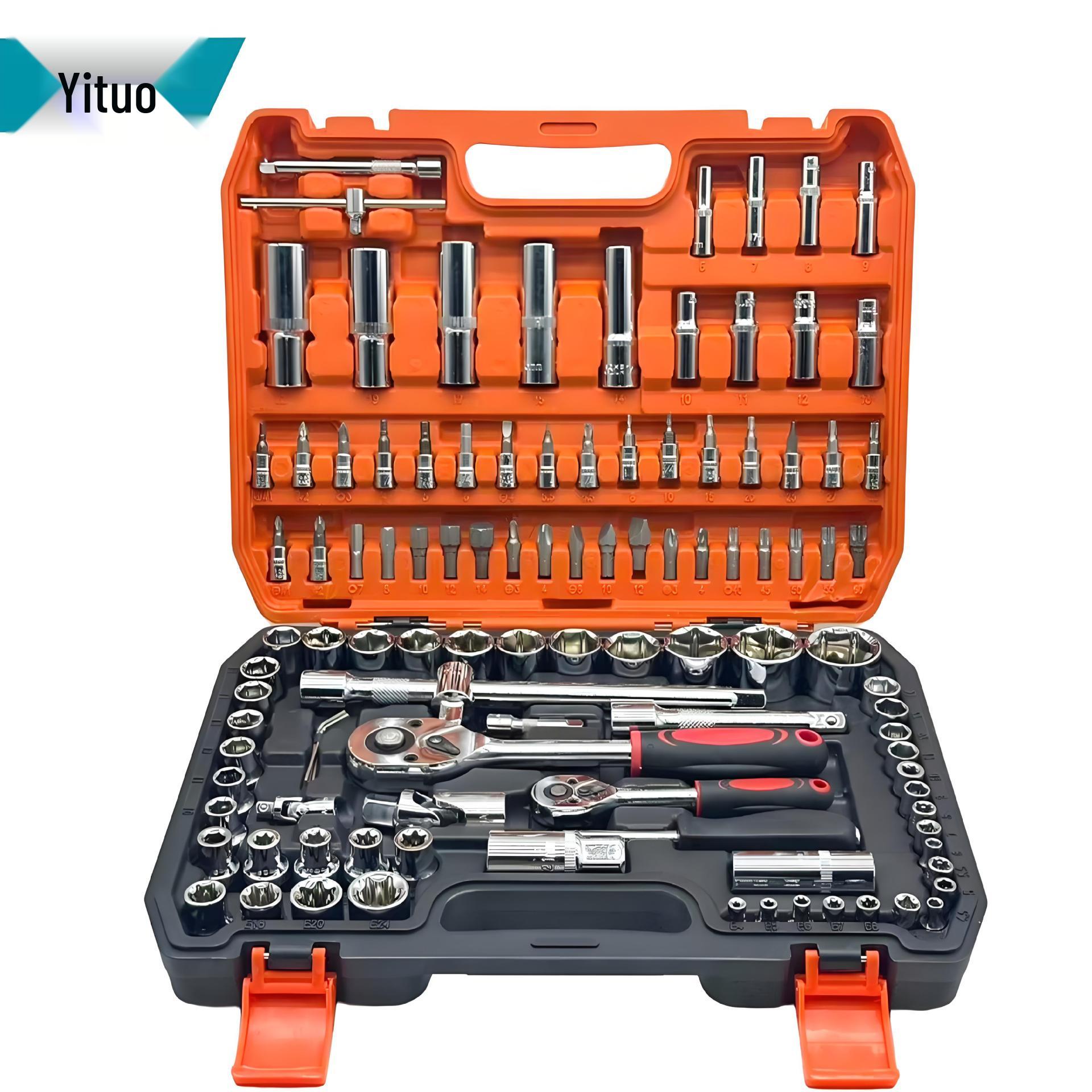 108-Piece Socket & Ratchet Wrench Set for Auto Repair and Maintenance 108-piece Bicolor Chrome-plated Box