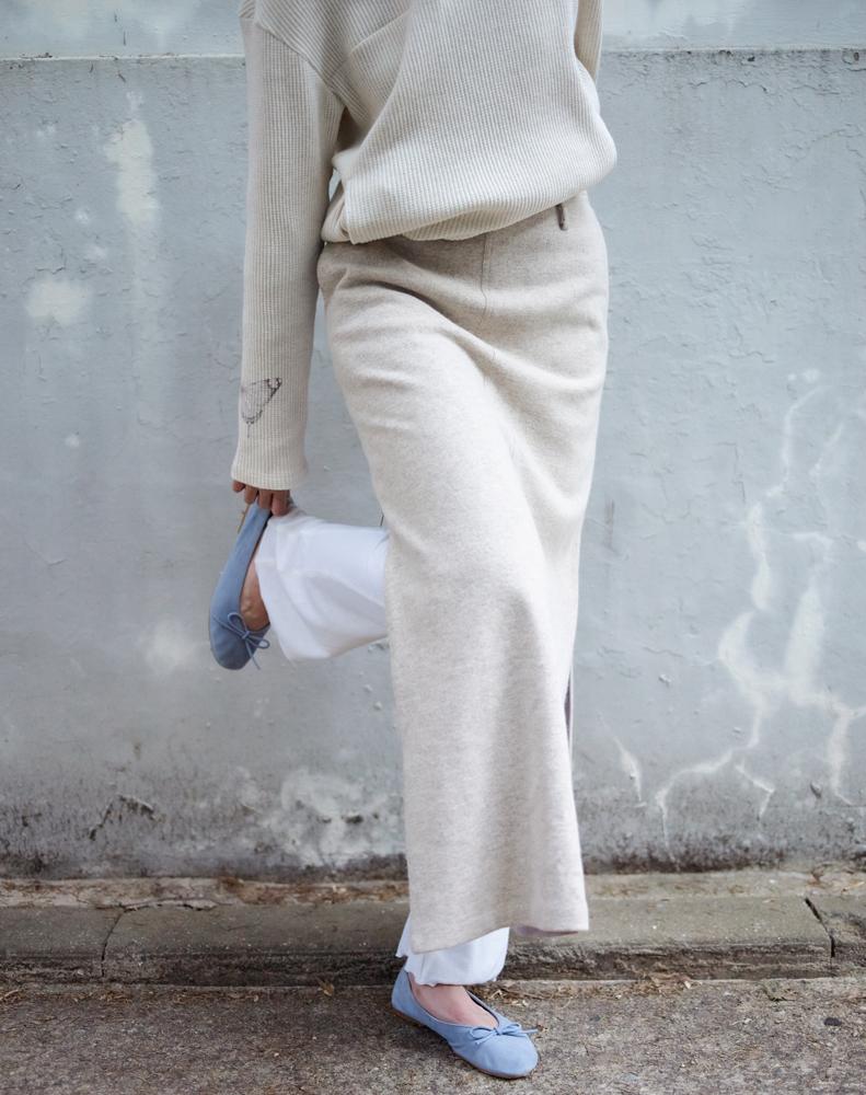 Kyupido Lila Wool Long Skirt _ Beige