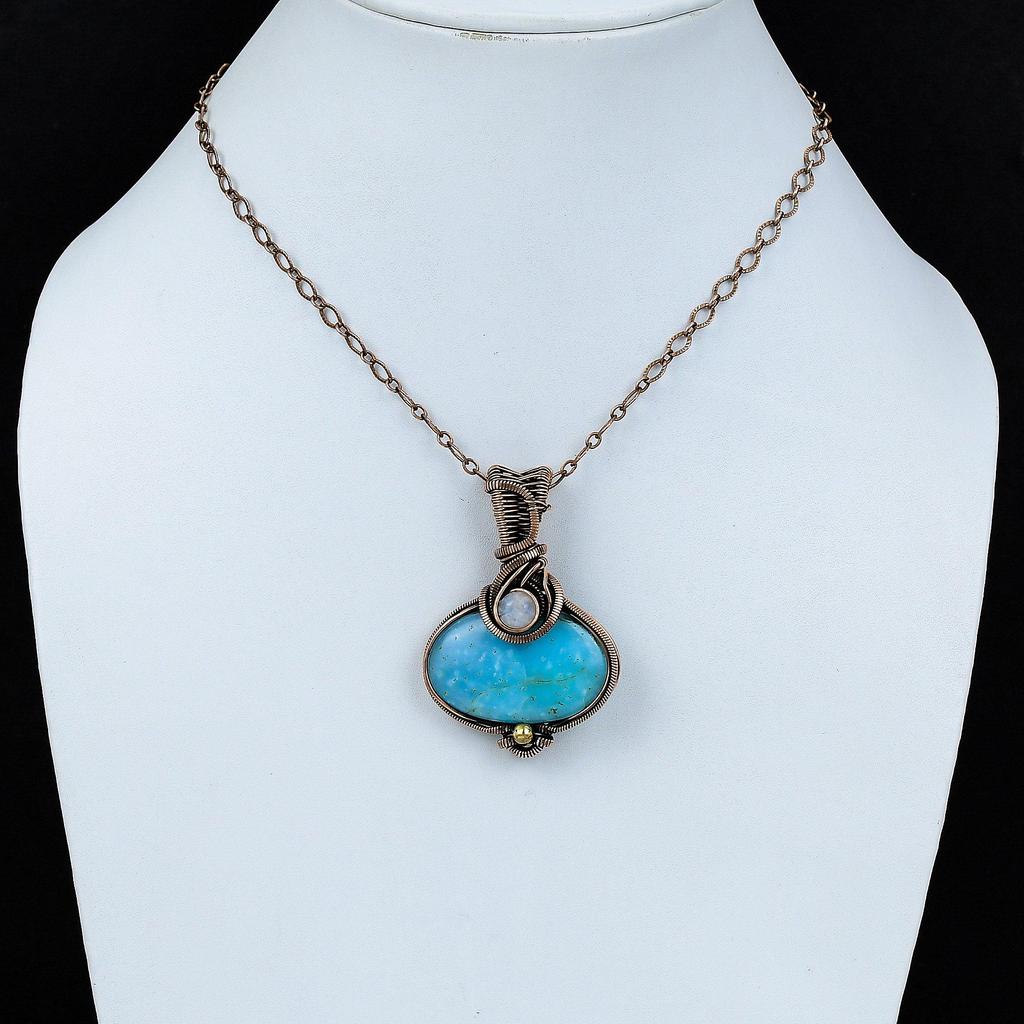 Hemimorphite Pendant Copper Wire Wrapped Pendant Rainbow Moonstone Gemstone Pendant Handmade Pendant Wonderful Copper Jewelry Gift For Mom