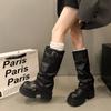 Mode Winter Punk Stil Damen Kniehohe Stiefel Mode Gürtelschnalle Plateau Höhe Erhöhung Lange Stiefeletten Zapatos De Mujer