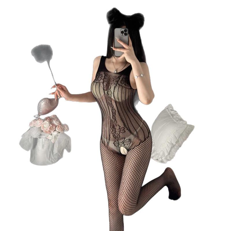Fun Underwear Code Fun One-piece Stockings Mesh Suit Backless Open Gear Free Black Silk Can Be Torn Extremely Tempting Women