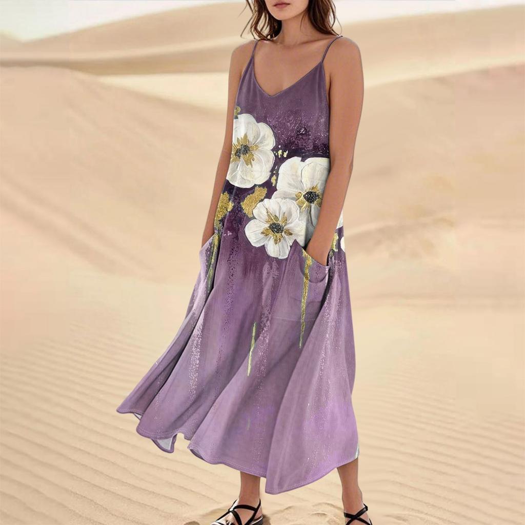 Damen Sommerkleid Lässig Locker Lange Strandurlaub Kleider