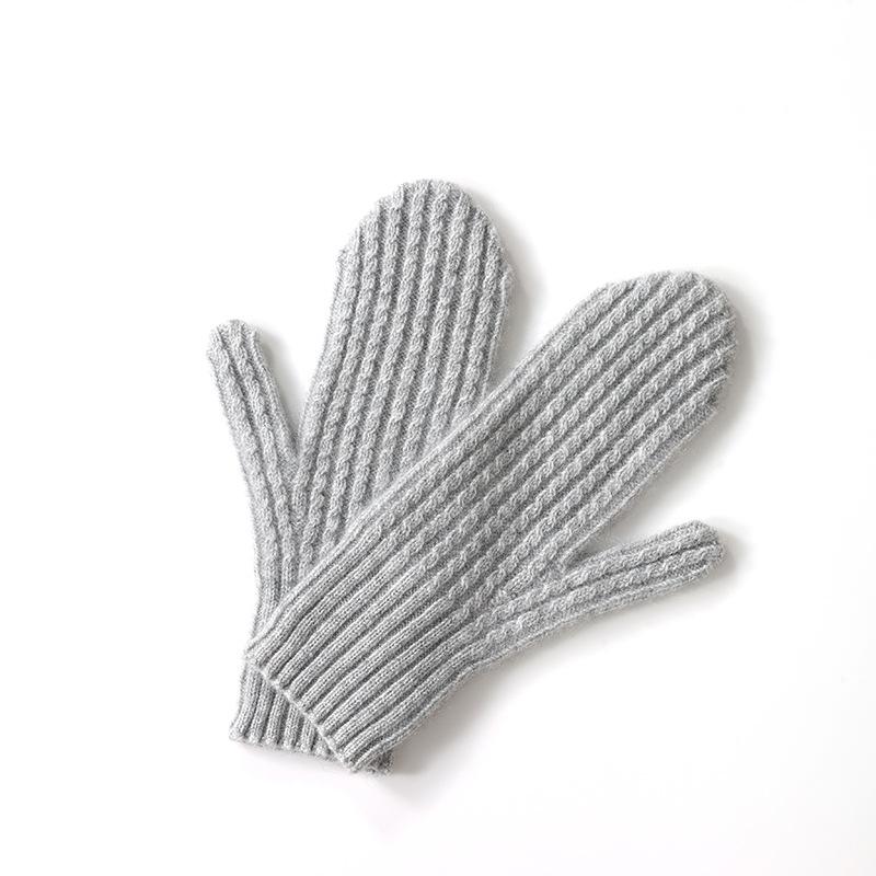 

Cashmere Autumn and Winter New Twist Pattern Thickened Warm Windproof Mittens Knitted Striped Extended Gloves one size