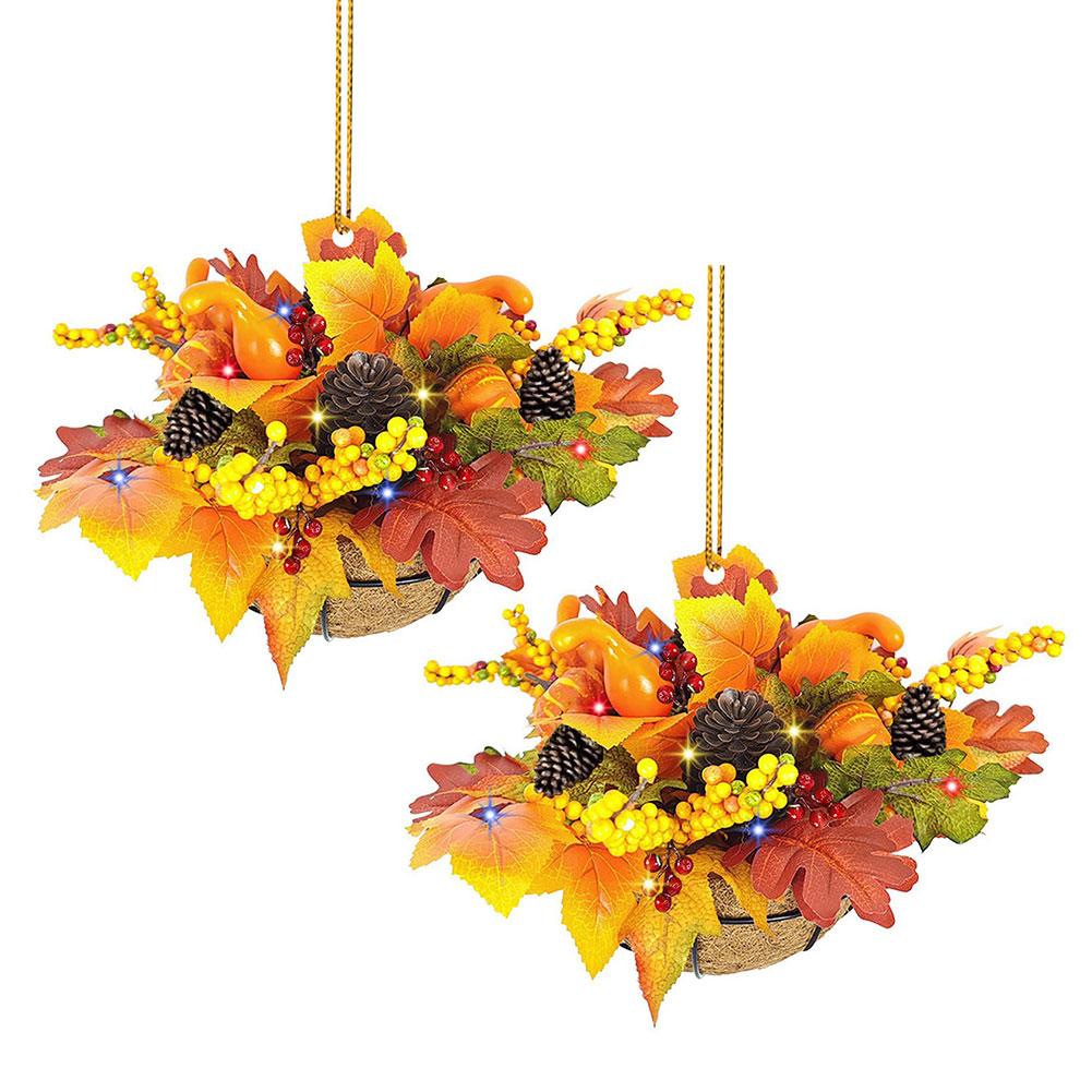 Wooden Mini Artificial Hanging 2D Flower Basket Pine Branch Pinecone Xmas Tree Ornament Christmas Pendant Decoration 2024