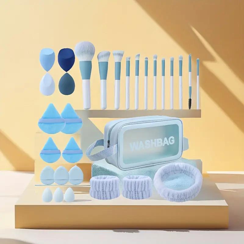 30pcs Ultra Deluxe Makeup Tools Makeup Brushes Makeup Storage Bag Liquid Foundation Wristband Headband Face and Eye Makeup