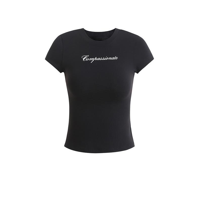 Crop Top Letter Printed Black T-shirt Short-sleeved Pattern T-shirt