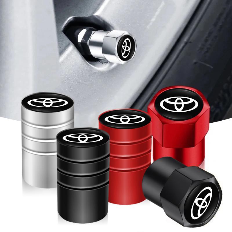Hjulkopper 4 stk Bil Dekkventilhetter Emblem Metallhette Etui Tilbehør For Toyota GR Corolla Yaris Aygo Prius RAV4 Crown CHR Camry