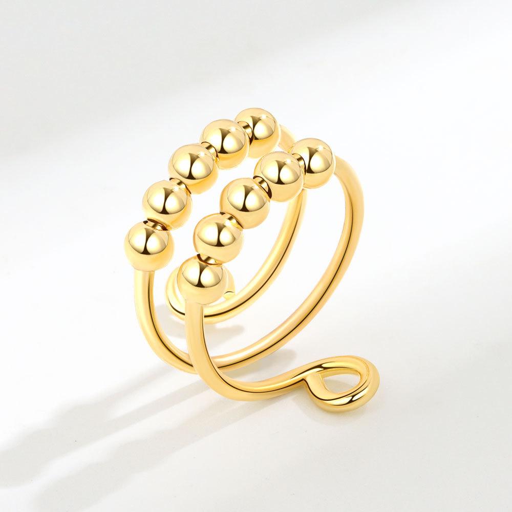 Minimalist Geometric Open Ring With Rotating Beads For Stress Relief And Anxiety Soothing Adjustable Fidget Jewelry