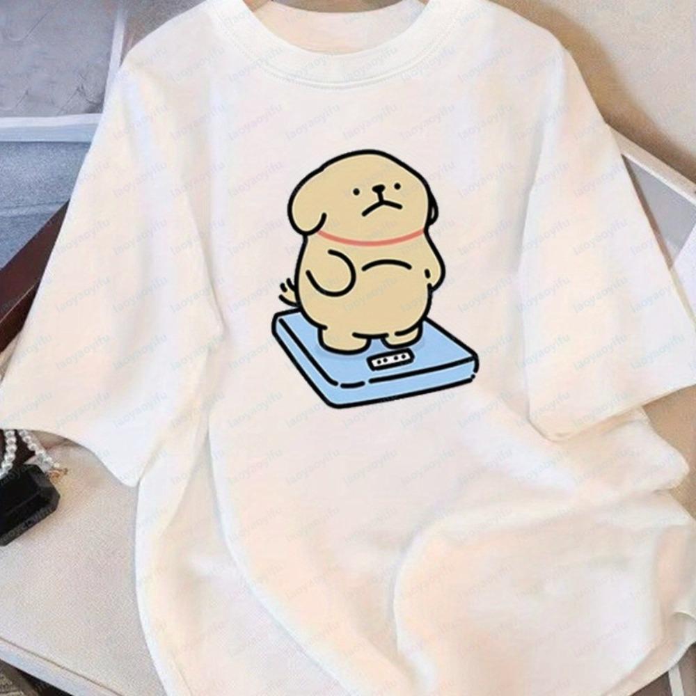 

Casual Short-Sleeved Cotton T-Shirt Round-Neck Cute Cartoon Puppy Graphic Tee Breathable Versatile Casual Wear Women Clothing S