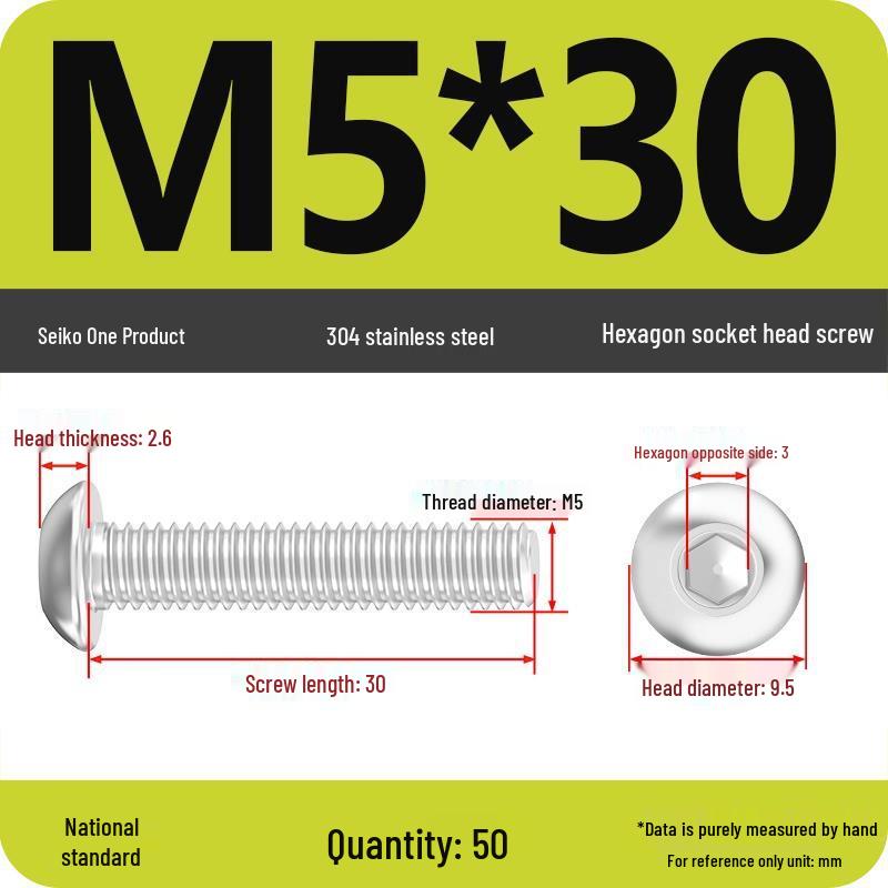304 Stainless Steel Pan, Half, and Round Head Hexagon Screws (M2-M12)