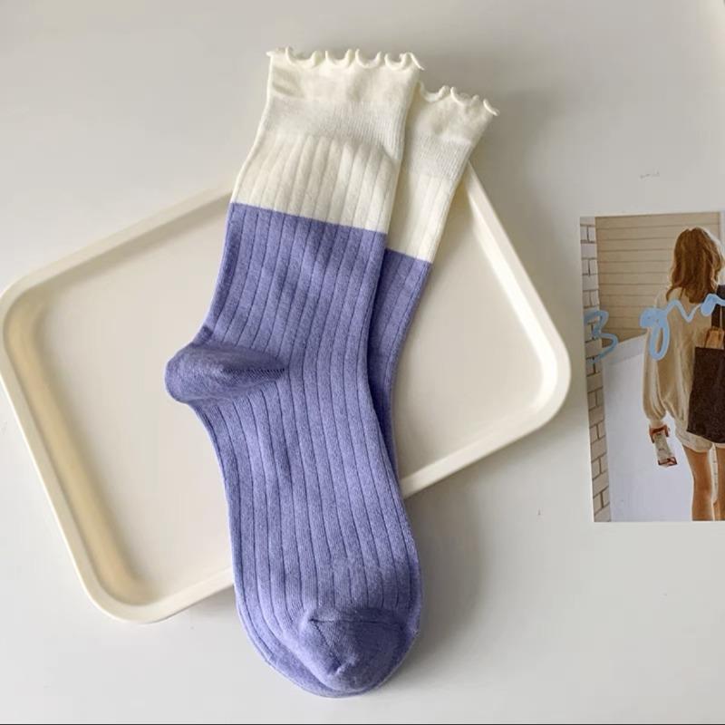 

Dopamine-colored Mid-calf Black Ear-edge Cotton Socks Paired with Macaron-colored Cute Girl Thigh-high Socks 1 pair фіолетовий/білий
